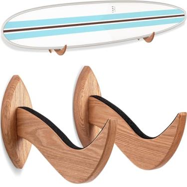 Imagem de Hang 11 Suporte de parede para prancha de surfe – cabides de parede para prancha de surf, suporte de prancha de surf, lindo suporte de madeira sustentável, perfeito para exibir sua prancha, racks de