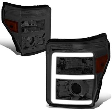 Imagem de DNA Motoring HL-HPL-LED-FSU13-SM-AM-T2 Faróis fumados para projetor com luz de LED de substituição para 11-16 F250 SD