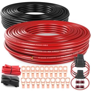 Imagem de Fio de calibre 10 (30,5 m cada - vermelho/preto) Alumínio revestido de cobre CCA com 4 peças de suporte de fusível 40A, conectores terminais de terminais de 20 peças e tubo termorretrátil 3: 1 para