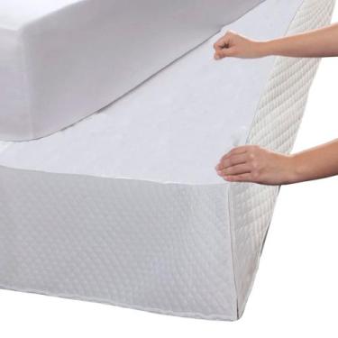 Imagem de Saia para Cama Box Casal Matelada Quadriculada Encaixe Prático - MR En