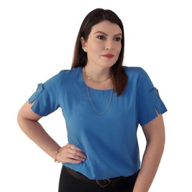 Imagem de Blusa Social Feminina Manga Curta Detalhe Botão Tecido Viscolinho - MA