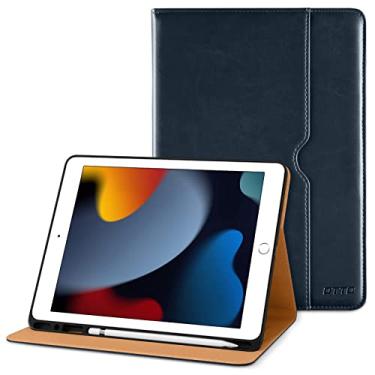 Imagem de DTTO Capa para iPad 9ª/8ª/7ª geração de 10,2 polegadas 2021/2020/2019, capa fólio de couro premium com suporte para Apple Pencil - despertar/hibernar automático e vários ângulos de visualização, azul