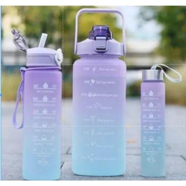 Imagem de Kit Garrafa 3 Galões Água Squeze Motivacional C/ Adesivos 3d - 300ML+9