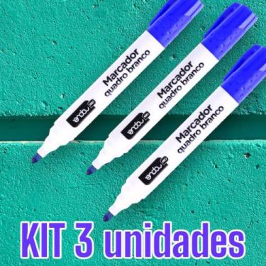 Imagem de Kit 3 canetas marcador pincel para quadro branco azul onda escolar pro
