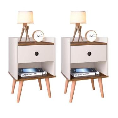 Imagem de Kit 2 Mesas De Cabeceira Com Gaveta Para Quarto Decore Retro - Off Whi