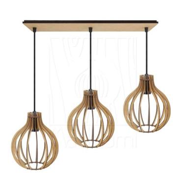 Imagem de Luminária Pendente Triplo Madeira Bali 20cm CQ Rústico - Madelumi