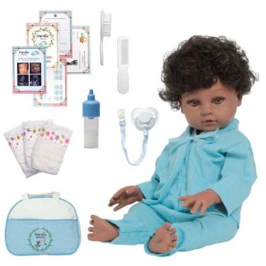 Imagem de Bebê Reborn Menino Cabelo Cacheado Com Bolsa e Itens - Cegonha Reborn 