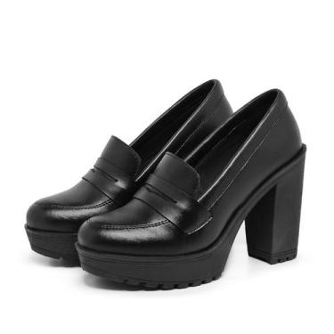 Imagem de Mocassim Feminino Oxford Salto Alto Preto - Myrol Outlet, 35, Preto, F