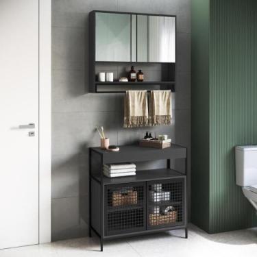 Imagem de Gabinete com Espelheira Banheiro 80cm 4 Portas e Toalheiro - Placa e P