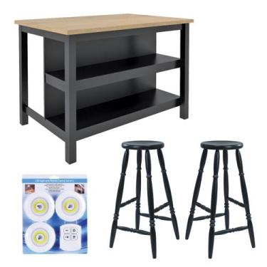 Imagem de Bancada gourmet ilha Cozinha+luz+2 Banq. Ditália CD1019 CZ, Preto