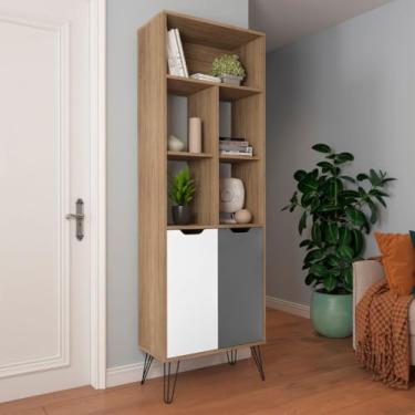 Imagem de Genérico Estante Estocolmo 5 Nichos 2 Portas Carvalho/Branco/Grafito Estilo Escandinavo