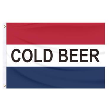 Imagem de Placa de cerveja fria, bandeira de negócios, 6,5 x 7,5 m, bandeiras cerimoniais comerciais, poliéster 150D com ilhós de latão, cor vívida dupla face para decoração externa interna (cerveja fria)