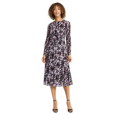 Imagem de Maggy London Vestido feminino midi de manga comprida com estampa abstrata e silhueta versátil, Lilás/Preto, 36