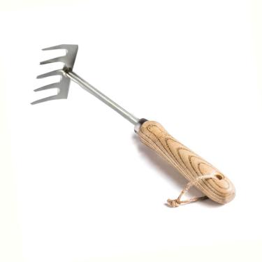 Imagem de Ancinho de jardim para cultivo de mão com 5 tintas de aço, freio de mão com alça de madeira ergonômica, ferramenta para jardinagem de alto-falante de mão para casamentos e solta solo