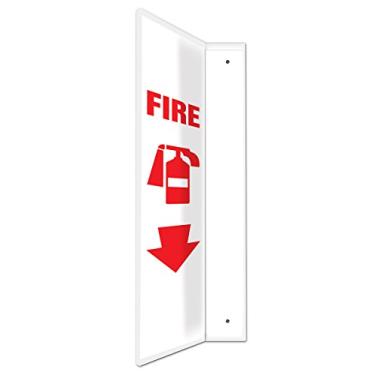 Imagem de Accuform Placa de projeção PSP717 90D, FIRE (extintor)", painel de 61 cm x 10 cm, plástico de alto impacto de 0,3 cm de espessura, orifícios de montagem pré-perfurados, branco sobre vermelho