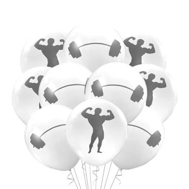 Imagem de 12 Count Gym Balloons Latex, Muscle Flex Dumbell Birthday Party Theme Decoration, Weightlifting, Powerlifting, Bodybuilding, 12 Inch Standard Size (Flex & Barbell)