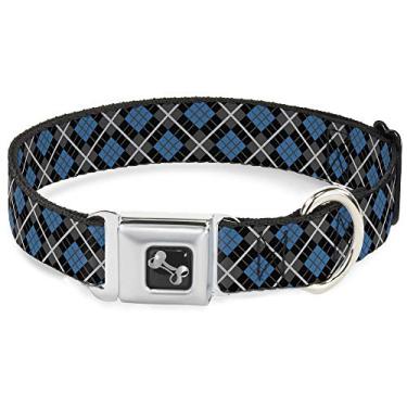 Imagem de Buckle-Down Coleira de cachorro fivela de cinto de segurança Argyle preto cinza turquesa multicolorido, 2,54 cm de largura - serve para pescoço de 28-43,18 cm - médio (DC-W30101-M)
