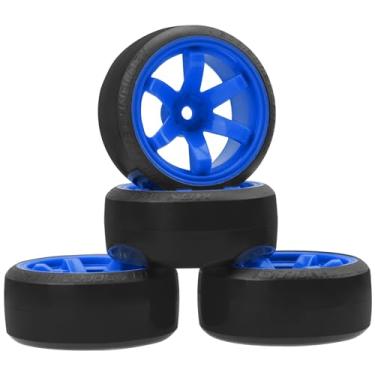 Imagem de ShareGoo 4PCS/Set 1/10 Drift Car Tires,62mm Hard Plastic Tires & Wheel Rims 12mm Hex Compatible with Traxxas HSP Tamiya HPI Kyosho Wltoys RC 1/10 On Road Drift Drifting Car (Blue)