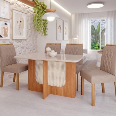 Imagem de Sala de Jantar Louise 1,30 com 4 Cadeiras Juliana Cinamomo/Offwhite/Bege