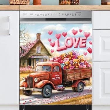 Imagem de MLGB Presente de Dia dos Namorados, ímã de entrega especial, capa de máquina de lavar louça, adesivo magnético para lava-louças de caminhão vermelho fazenda, folha de decalques de geladeira amor, 58