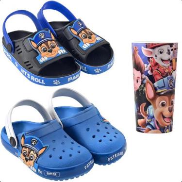 Imagem de Kit 2 Pares Sandália Papete Babuche Infantil Com Copo Patrulha Canina 