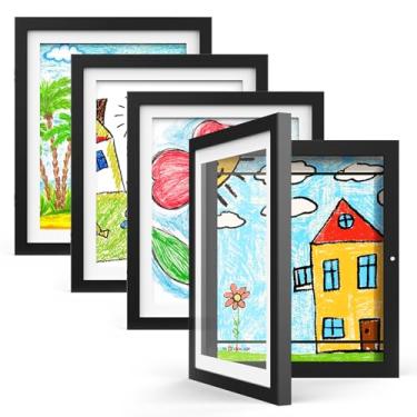 Imagem de Hsypti Molduras de arte infantis, molduras de arte para crianças mutáveis 21 x 28 cm com tapete e 25 x 31 cm sem tapete, abertura frontal comporta 100 desenhos para desenhos, obras de arte, projetos