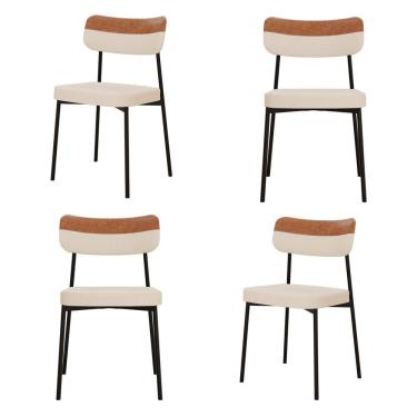 Imagem de Kit com 4 Cadeiras para Sala de Jantar Mona Yescasa Areia Corriente/Caramelo