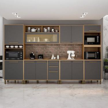 Imagem de Cozinha Completa 6 Peças 12 Portas 2 Gavetas Salvador Marrom/Cinza