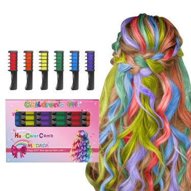 Imagem de MSDADA Novo Pente De Giz De Cabelo Temporário Faça Você Mesmo Para Colorir O Cabelo Para Meninas De 4, 5, 6, 7, 8, 9, 10 Anos, Giz De Cabelo Lavável Para Natal, Aniversário, Cosplay (Vermelho, Laran