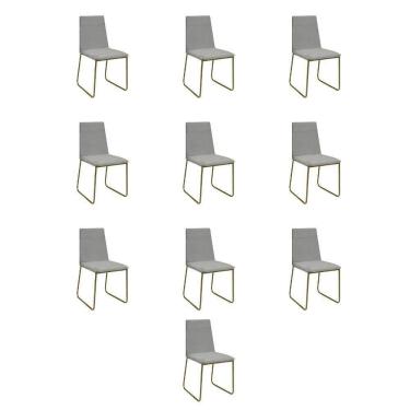 Imagem de Kit 10 Cadeiras De Jantar Cozinha Industrial Lexa Veludo Élpis Móveis Cinza Dourada
