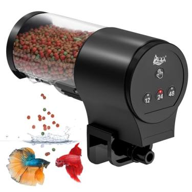 Imagem de AQQA Alimentador automático de peixes para aquário com temporizador 12H/24H/48H 110 ml, grande capacidade, modos de alimentação manual/automática, dispensador de comida de peixe alimentado por bateria