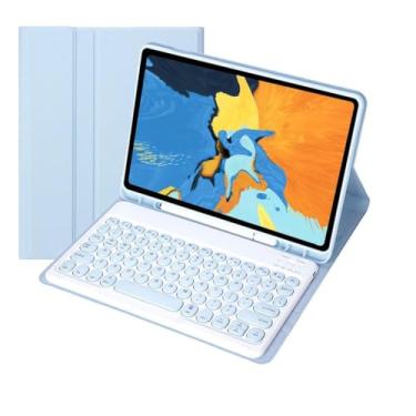 Imagem de Adequado para 2022/201/2020/2018 iPad Pro capa de teclado de tablet de 11 polegadas e teclado circular, flexível e leve (Céu Nuvem Azul)