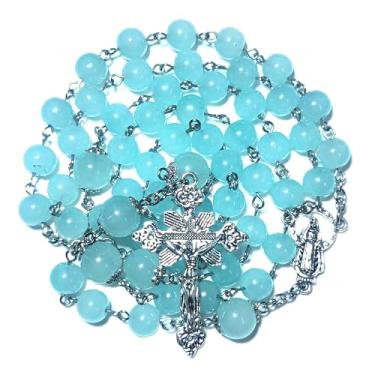 Imagem de GeekTenet Rosário contas de terço verde rosery cruz presentes católicos, 22“, Vidro, Sem Pedra Preciosa