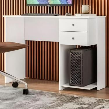 Imagem de Mesa de computador branca home office com 2 gavetas nicho para cpu est