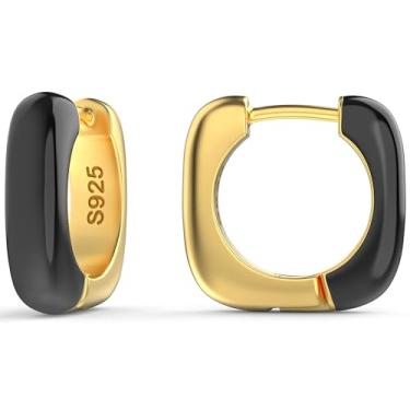 Imagem de TATCAI Brincos de argola de prata esterlina banhados a ouro 14 K para mulheres fosco colorido cor neon grosso quadrado redondo pequeno brincos de argola joias na moda presentes, Ouro branco Ouro amarelo, Esmalte