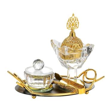 Imagem de Wswqop Titular do queimador de incenso árabe, difusor de mesa Fragrância em casa Decoração do Ramadan Incense Burner para a festa da sala de estar, Bandeja Preta