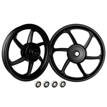 Imagem de Par De Roda Liga Leve 6 Palitos Biz100 1998/2005 + Rolamentos