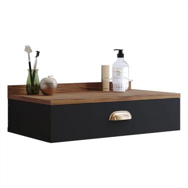 Imagem de Penteadeira Gloss Suspensa Moderna 1 Gaveta Puxador Concha Quarto Camarim Vintage - Preto/Freijó - Lojas rpm