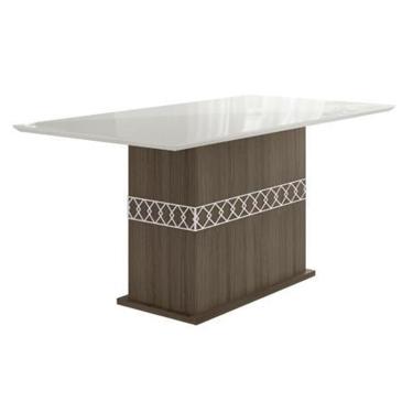 Imagem de Mesa de Jantar Ágata 160cm com Vidro Amêndoa/Off White - Poliman