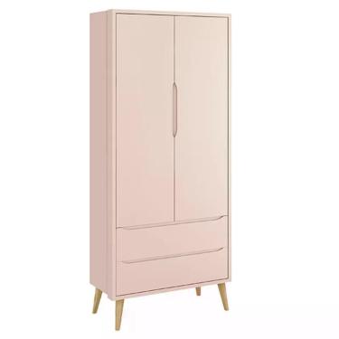 Imagem de Guarda Roupa Infantil Theo 2 Portas com Pés Madeira Natural - Reller Móveis Rosa Fosco