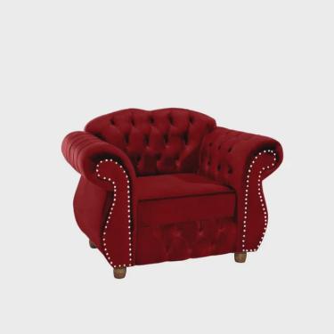Imagem de Quatro Poltronas Chesterfield Merlo - Veludo Vermelho / Decoração, recepção, barbearia, sala tv estar