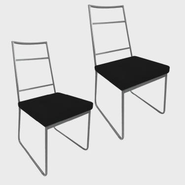 Imagem de Kit 02 Cadeiras Sala de Jantar Escritório Office Stark Industrial Ferro Cinza Suede Preto - Ahz Móveis