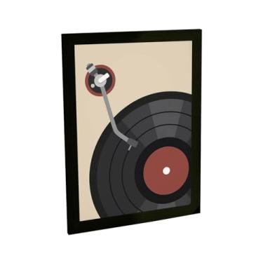 Imagem de Quadro Decorativo Musica Tocador De Discos Vinil Ilustração Bege Quarto Sala Decoração Poster