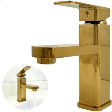 Imagem de Dona D Cor, Torneira Para Pia Banheiro Dourada Bica Baixa Monocomando Misturador Quente Frio De Bancada Lavabo Lavatório Cuba Gold Brilhosa Aço Inox 304