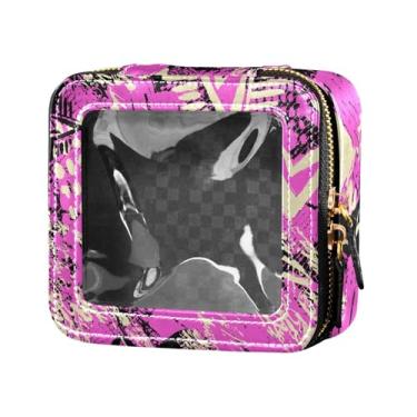 Imagem de Fitrendlovey Bolsa de cosméticos com zíper e design de claraboia, organizador portátil de couro PU para necessidades de viagem femininas, T15, one size