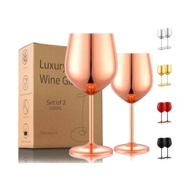Imagem de UNISWEET Conjunto de 2 taças de vinho de aço inoxidável, 510 g, taças de vinho de ouro rosa inquebráveis para atividades ao ar livre, viagens, acampamento, piscina, presente ideal para amantes de