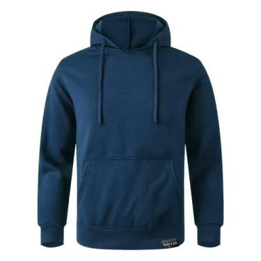 Imagem de Moletom Canguru Com Capuz Algodão Liso Sem Estampa, Azul marinho, G