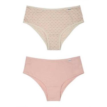 Imagem de Kit Calcinha Del Rio Feminina 2 Peças Cós Largo - DELRIO, Bege, Rosa, 