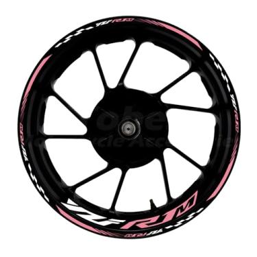 Imagem de Awonderful Kit de listras refletivas para motocicleta, adesivos de aro de roda de vinil compatíveis com Yamaha YZF1000 R1M 2020-2024 (rosa)