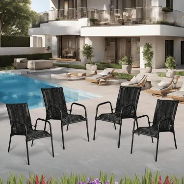 Imagem de 4 Cadeira Tropical De Fibra Sintética Poltrona Jardim Varanda Piscina